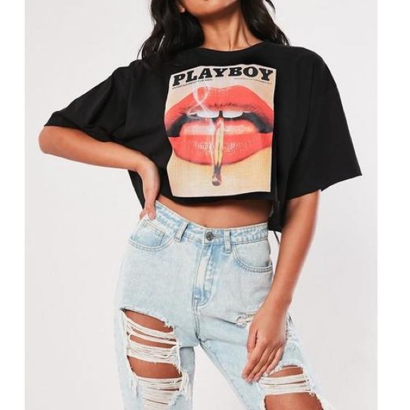 Black playboy cropped shirt Clearance